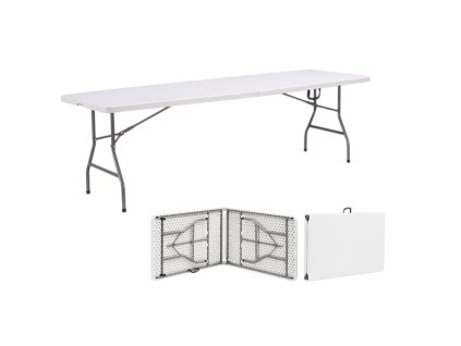 Összecsukható műanyag vendéglátóasztal 240 cm (mélység 76, magasság 74 cm)