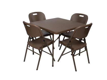 TENTino megfizethető kerti szett rattan asztal 87x87 + 4 szék