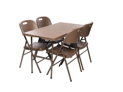 TENTino niedrogi zestaw ogrodowy stół rattanowy 122x60 + 4x krzesła