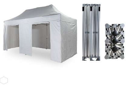 TENTino nožnicový párty stan 3x6 BIG HEXAGON biely EXTRA PRECH. VÝŠKA 275 cm