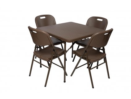 TENTino výhodný záhradný set rattan stôl 87x87+ 4x stolička
