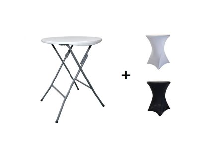 AKCIA! Okrúhly bistro stolík koktailový 60 cm IVANČEK WHITE + obrus BASIC ZADARMO (Farba obrusu ČIERNA / BLACK)