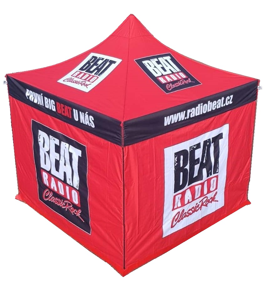 TENTino SET - Nožnicový párty stan 4x6 m/6 s jednostrannou potlačou Typ konštrukcie: BIG HEXAGON, POTLAČ - strecha + bočnice: střecha + 3x bočnice + 1x polobočnice, Gramáž polyesteru: 300 g/m2