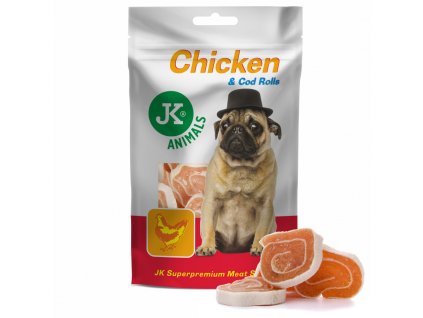 44964 jk superpremium meat snack dog 100 chicken cod rolls 80 g 1