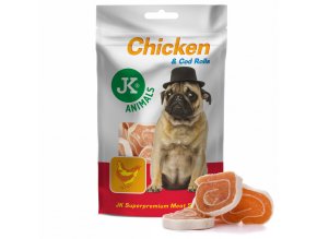 44964 jk superpremium meat snack dog 100 chicken cod rolls 80 g 1