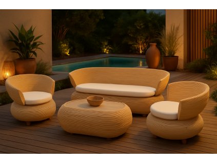 Terasa s ratanovým nábytkem a bazénem