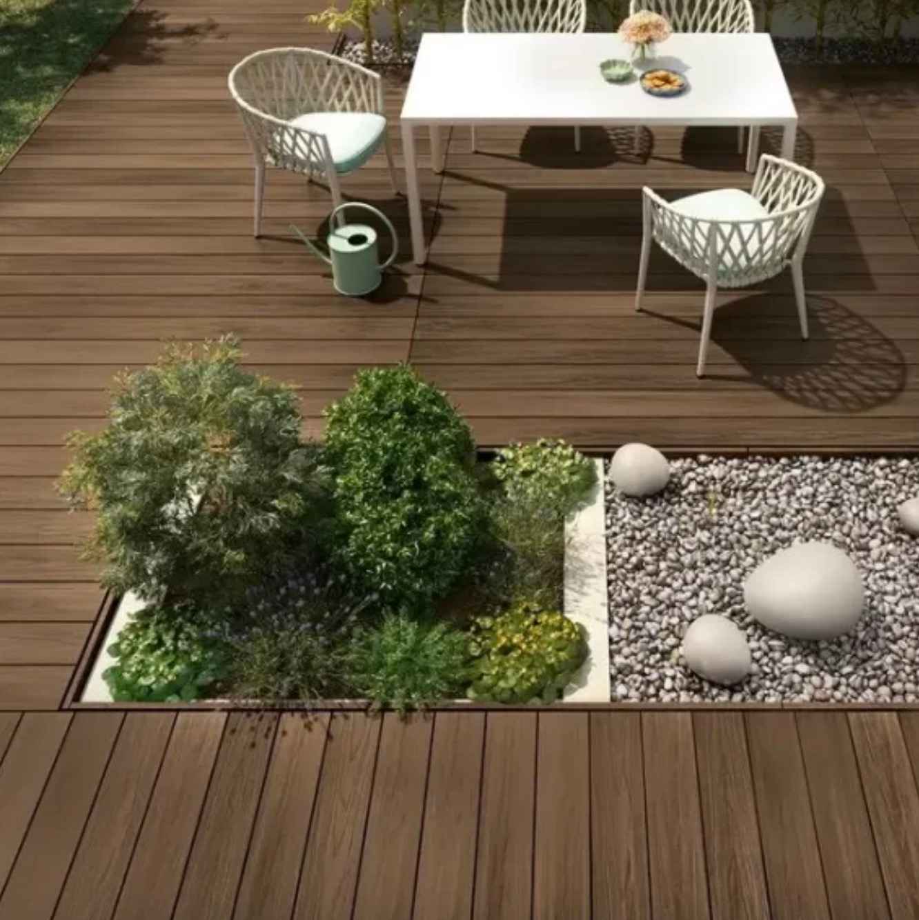 detail-terasy-s-integrovanym-zelenym-zahonom-a-okrasnym-kamienkovym-priestorom-vedla-jedalenskeho-sedenia-so-stolom-a-bielymi-stoličkami-prirodzena-harmonia-so-zahradou