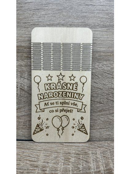 Dřevěná obálka k narozeninám