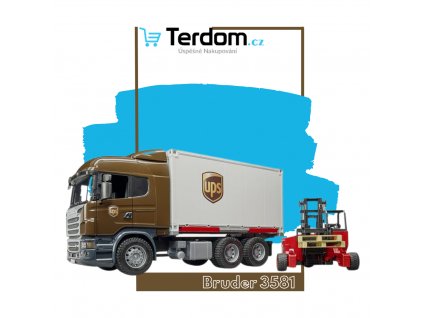 Bruder 3581 Logistická Scania R UPS s vysokozdvižným vozíkem