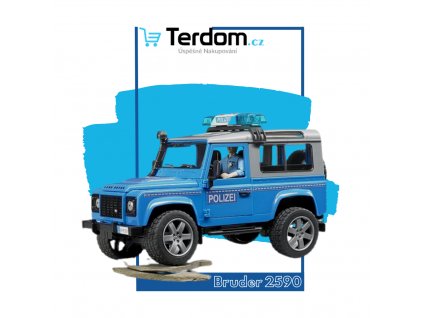 BRUDER 2597 Policejní Land Rover Defender + policista a maják