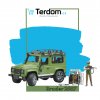 Bruder 2587 Land Rover Defender, figurka myslivce a psa