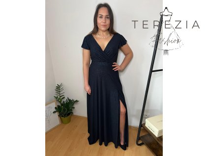 Dlouhé modré lesklé šaty