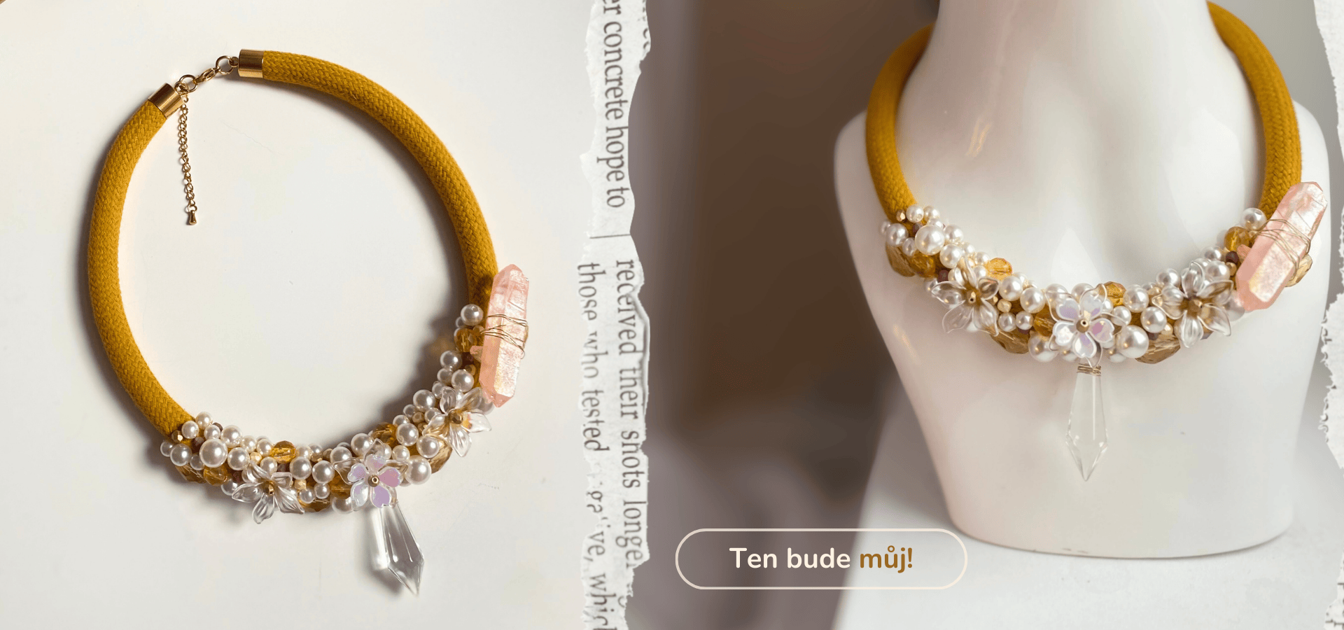 lanový náhrdelník, originální šperk, Terka tvoří, autorský lanový šperk, perlový náhrdelník