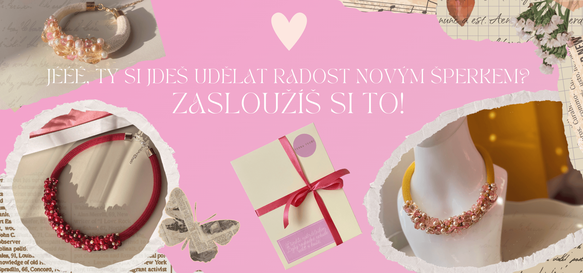 lanový náhrdelník, originální šperk, Terka tvoří, autorský lanový šperk, perlový náhrdelník