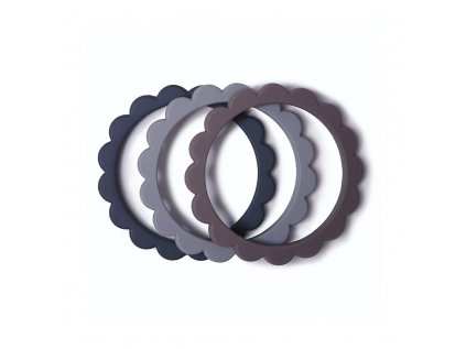Mushie naramkove hryzatko zo silikonu FLOWER Steel+DoveGrey+Stone