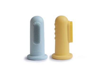Mushie silikonova zubna kefka na prst 2ks PowderBlue+Daffodil