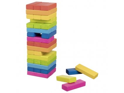 Zábavná hra – Dřevěná věž Jenga duhová, 48 dílů 1