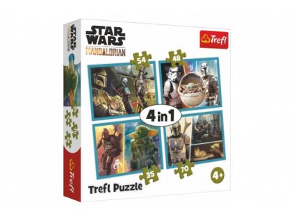 Puzzle 4v1 Mandalorian a jeho svět/Star Wars v krabici 28x28x6cm