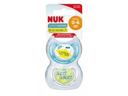 NUK Silikonový svítící dudlík Fruits - Citrón, 0-6 m, modrá, 2ks