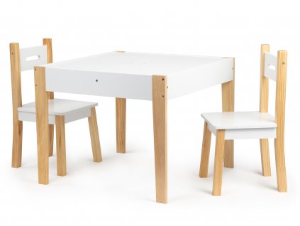EcoToys dětský dřevěný stůl s tabulí a dvěma židličkami