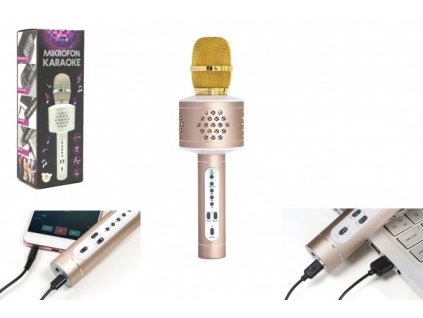 Zlatý Mikrofon karaoke Bluetooth na baterie s USB kabelem