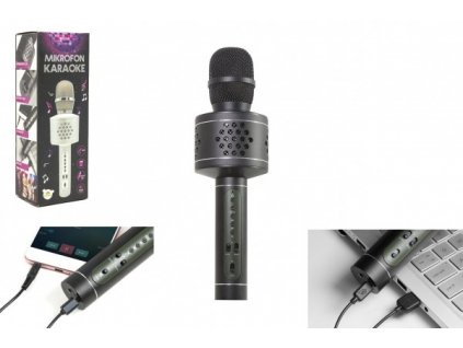 Černý Mikrofon Karaoke Bluetooth na baterie s USB kabelem