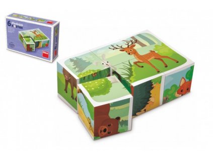 Dřevěné kostky - Lesní zvířátka 6ks