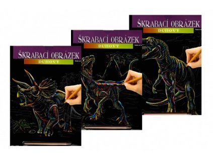 Škrabací duhový obrázek dinosaurus - mix 3 druhy