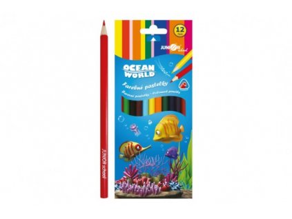 Dřevěné barevné Pastelky - Ocean World trojhranné 12 ks