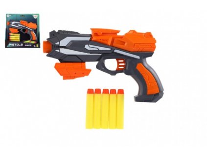 Pistole oranžová na pěnové náboje + 5ks nábojů - oranžová