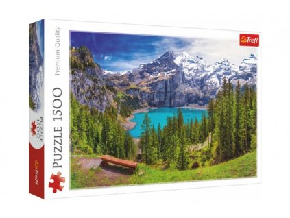 Puzzle Jezero Oeschinen Alpy, Švýcarsko - 1500 dílků