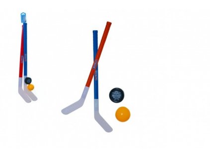 Hokejka pozemní 2ks + florbalový míček + plastový puk