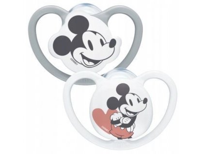 Nuk Uklidňující silikonový dudlík Space Minnie, Mickey 6-18m, 2ks šedá/bílá