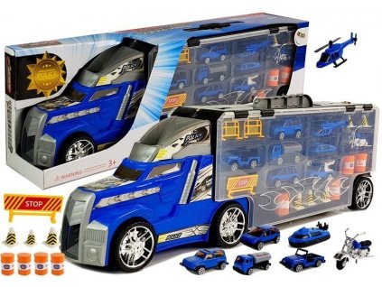 Policejní náklaďák s auty - modrý