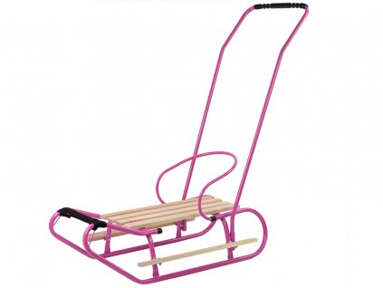 Metal Sled with Push Bar Backrest Strap Pink