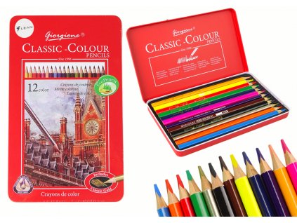 Set of 12 Art Crayons Metal Container