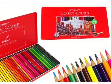Set of 72 Art Crayons Metal Container