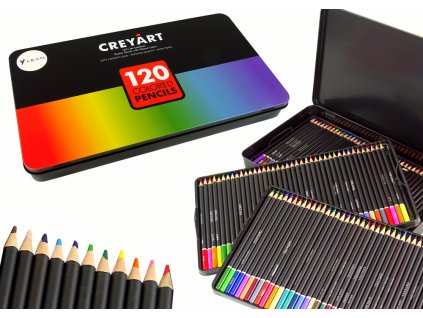 Set of 120 Art Crayons Metal Container