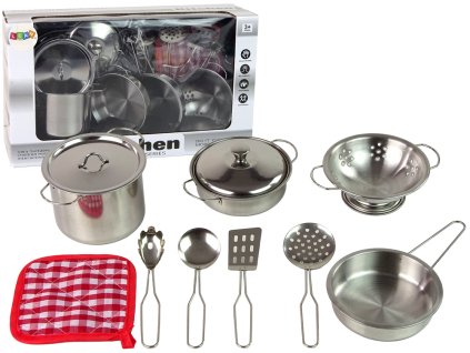 A set of pots and kitchen accessories for children