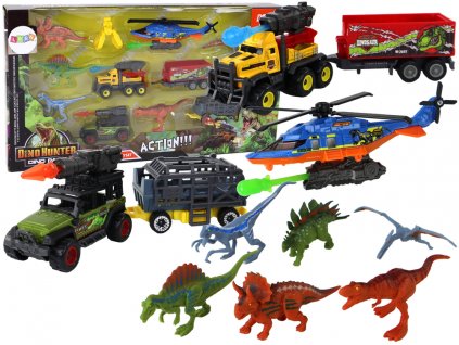 Dětská sada 6 ks dinosaurů a vozidel