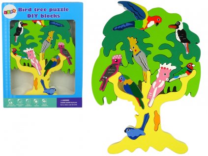 Dřevěné puzzle papoušci na stromě