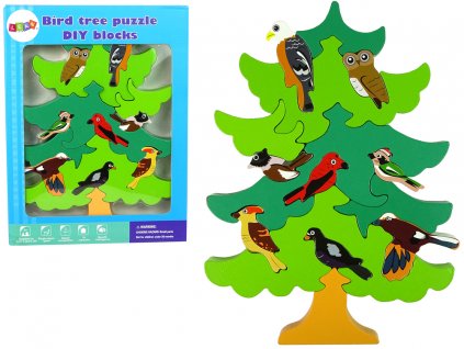 Dřevěné puzzle ptáci na stromě
