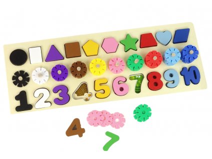 Educational Wooden Board 3 in 1 Numbers Shapes