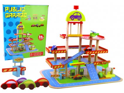 Wooden Double-Story Parking Lot Cars Accessories Set