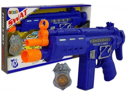 Police Gun Set Badge Navy Blue Sound Light Effects 37cm