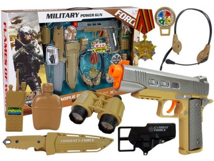 Military Kit with Accessories Gun Knife Binoculars Headphones Whistle Shortwave Radio
