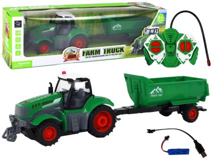 R/C Tractor with Trailer 1:24 Lights Green
