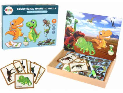 A set of educational magnetic puzzles with dinosaurs