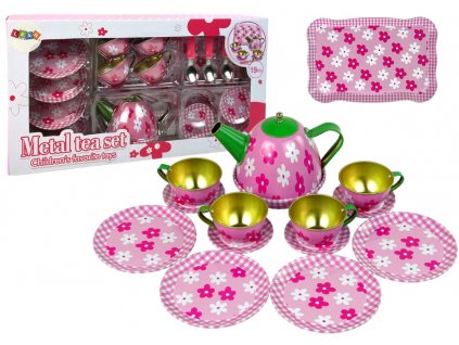 Metal Flower Tea Set Pink