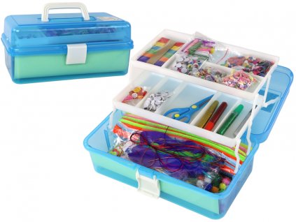 Dětská kreativní sada v modrém rozkládacím kufru